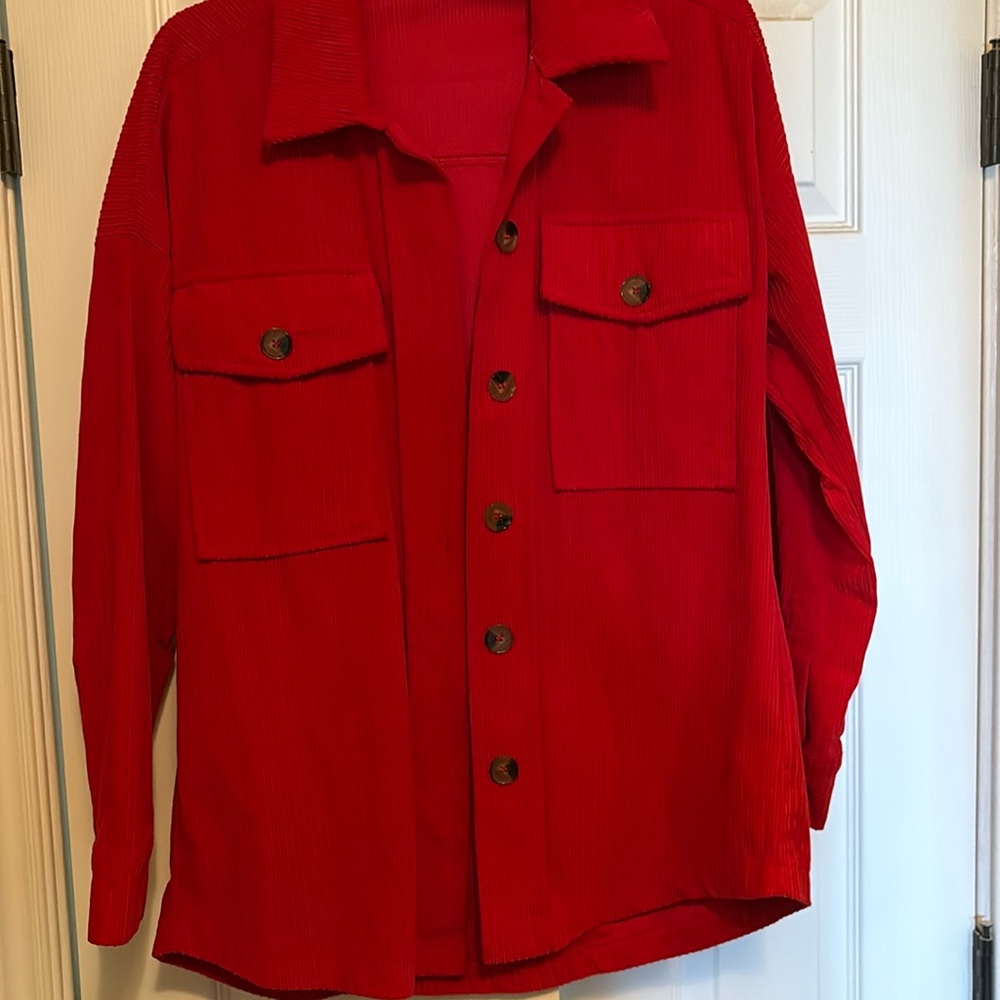 Small red corduroy shacket EUC
